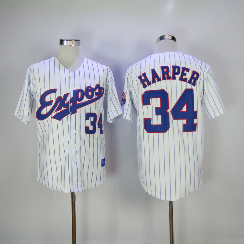 2017 MLB Montreal Expos #34 Harper White Throwback Jersey